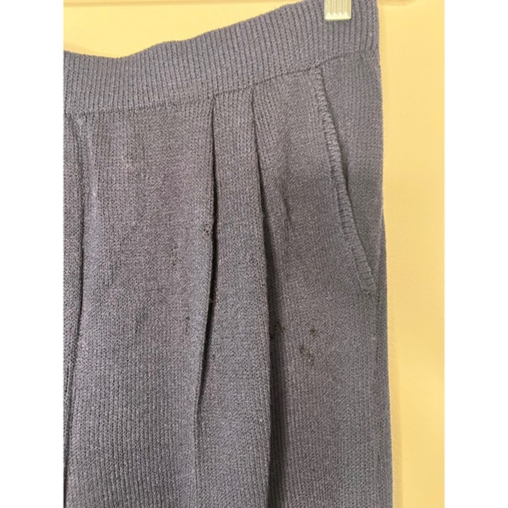 St John Evening by Marie Gray Navy Blue Knit Wide‎ Leg Pleated Pants Size 14 - Picture 3 of 11